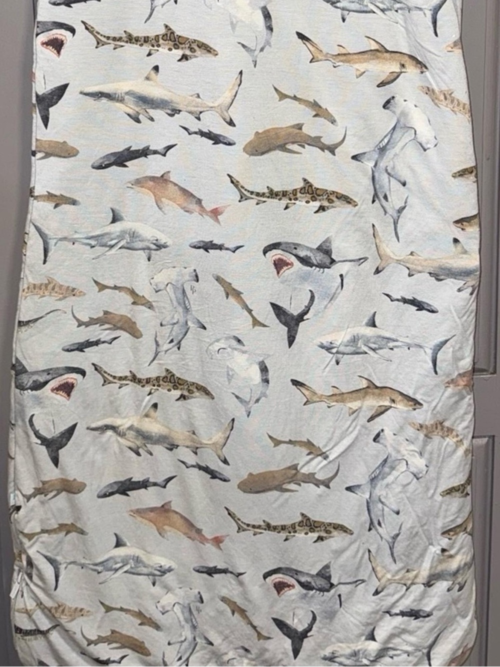 Posh Peanut crib sheet Maverick Sharks print fitted bamboo ocean nursery baby
